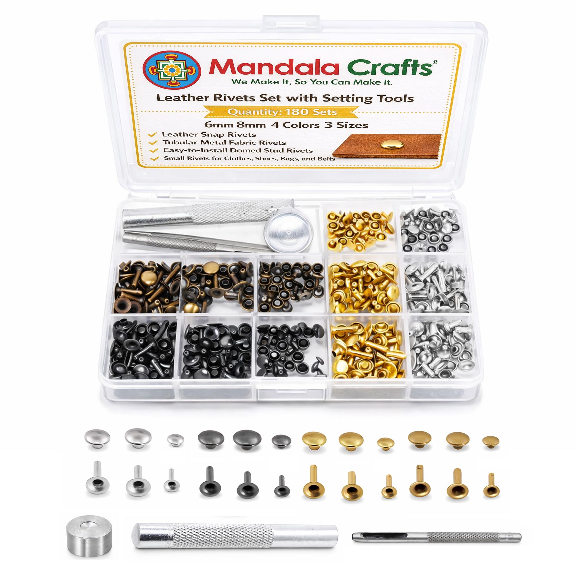 Amazon.com: Mandala Crafts 180 Sets Leather Rivets Set with