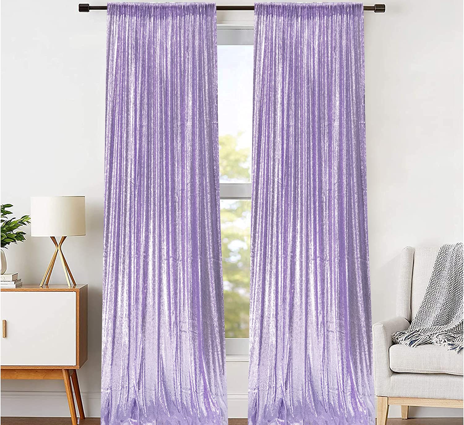 JYFLZQ Lavender Sequin Backdrop Curtains 2ft x 8ft 2 Panel Glitter Photo Booth Backdrops Sparkly Photography Background Drapes for Parties Wedding