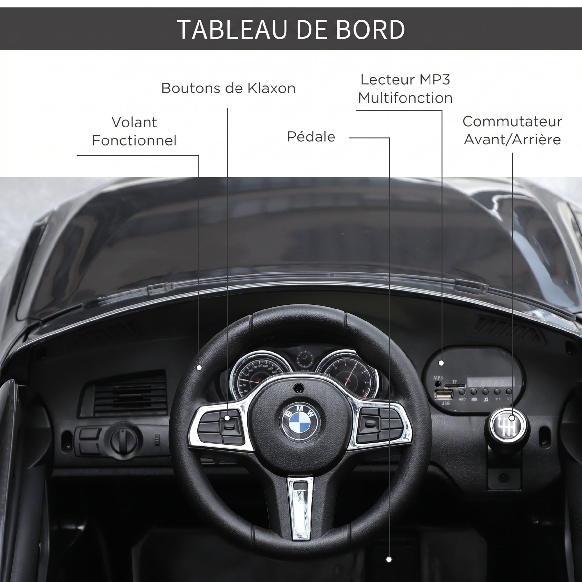 HOMCOM Voiture Électrique Enfants 6 V Télécommande Incluse Noir BMW 6 GT | 3 Km/h Max., Effets Sonores et Lumineux