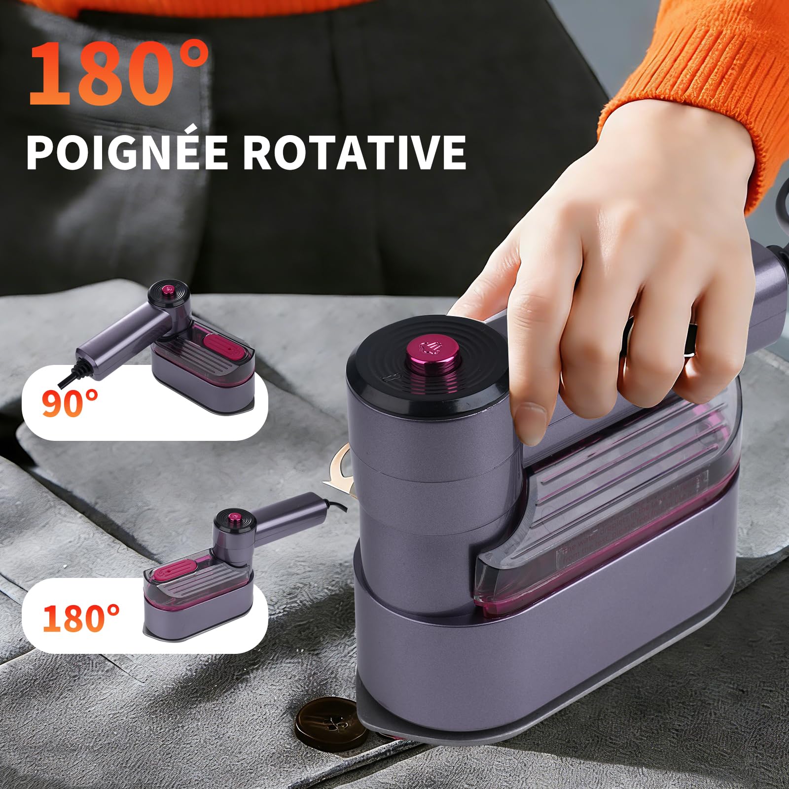 Défroisseur Vapeur, Fer à Vapeur Voyage Pliable 2 en 1, 1000W, 10S Chauffage Rapide, Avec Base Résistante à la Chaleur, réservoir deau 100 ML, Poignée Rotative à 180°, Idéal pour Voyages et Maison