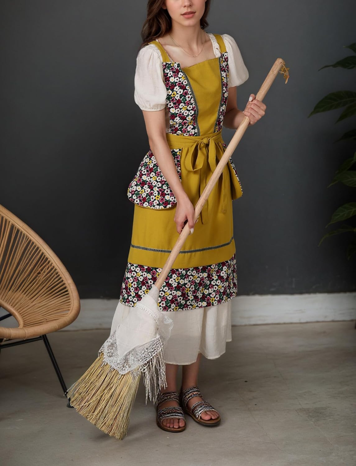 Kitchen Aprons for Women with Pockets Cute Vintage Chef Pinafore Apron for Gardening Cooking Baking Painting - Image 2