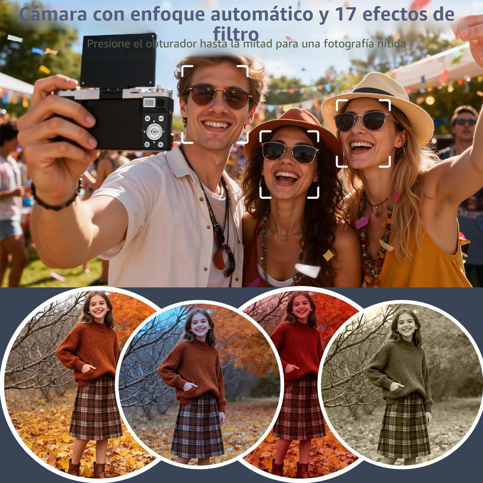 Cámara digital 4K 64MP Cámara de fotos de 3 pulgadas 16X enfoque automático zoom digital portátil cámara digital para Vlog 180° pantalla LCD plegable cámara de fotos 2 baterías 32 GB tarjeta para