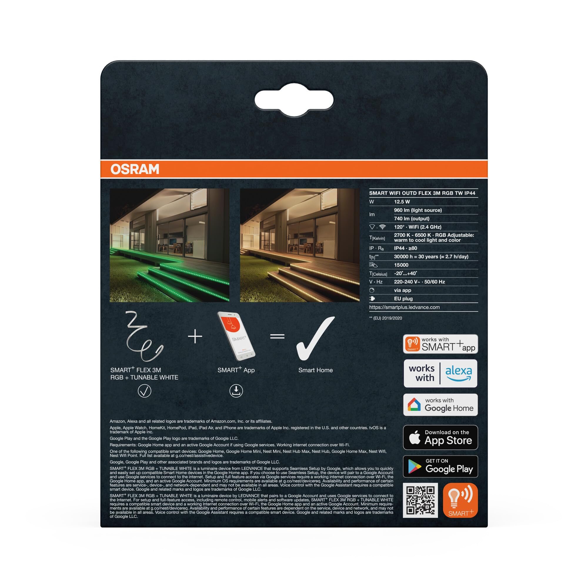 OSRAM Striscia LED SMART+ WiFi OUTDOOR FLEX 3M, bianca, 12W, 790lm, luce bianca regolabile e luce colorata RGB per esterni, dimmerabile, lunga durata, controllabile tramite SMART+ App, IP44