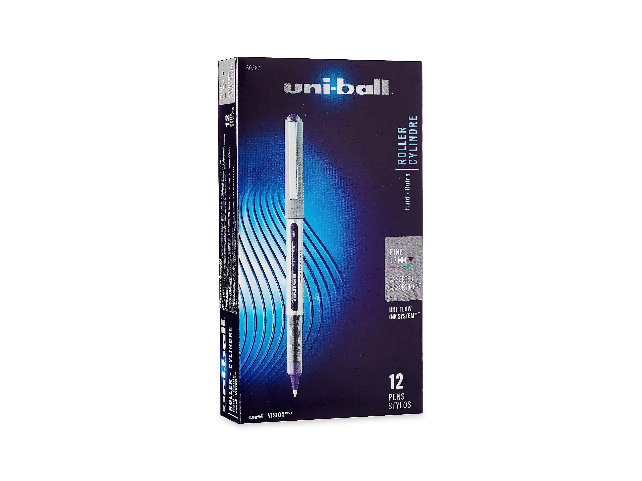 Uni-Ball Uni-Ball Rollerball Stick Pens, Fine Point, Assorted Colored Ink, 12-Count