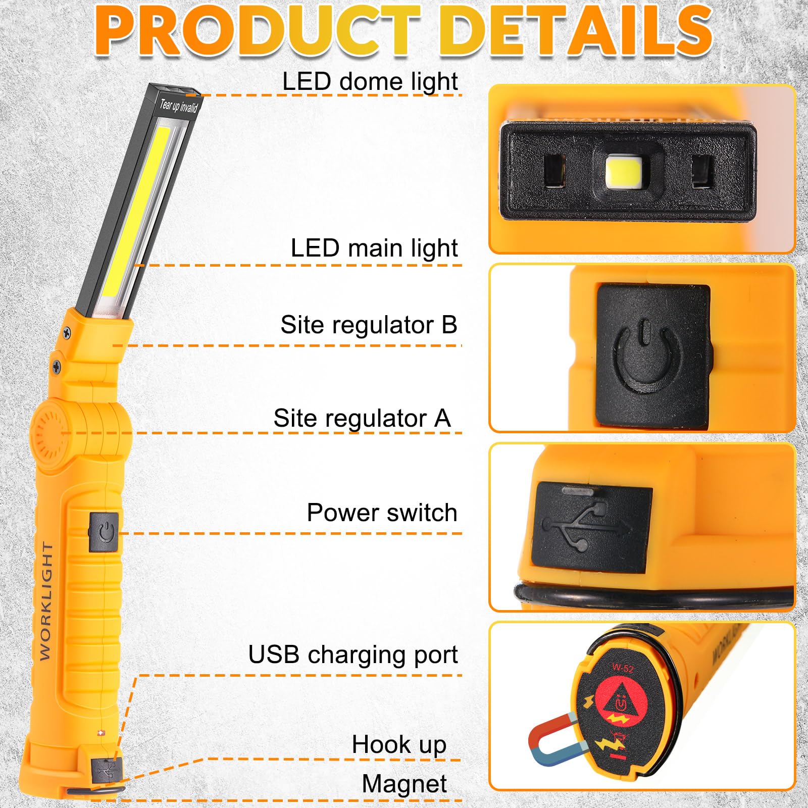 Mudder 6 linternas LED de trabajo con base magnética, recargables, portátiles, amarillas
