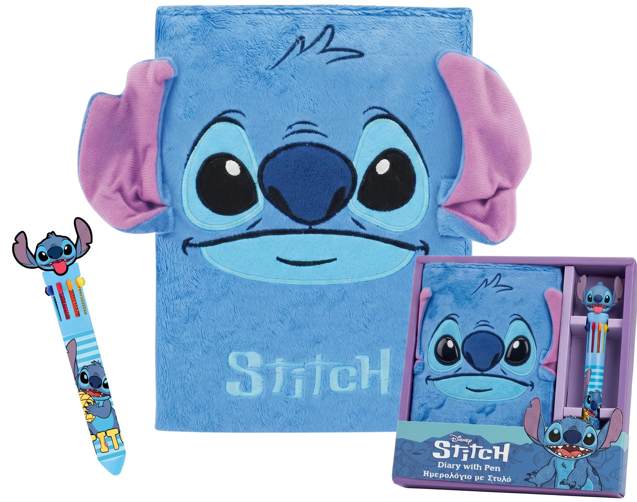 Diakakis Disney Stitch A5 Secret Fluffy Diary & Pen Set | Stationery Set Office or School Supplies | Plush Notebook Journal & Retractable Pen | Stitch Gifts for Fans