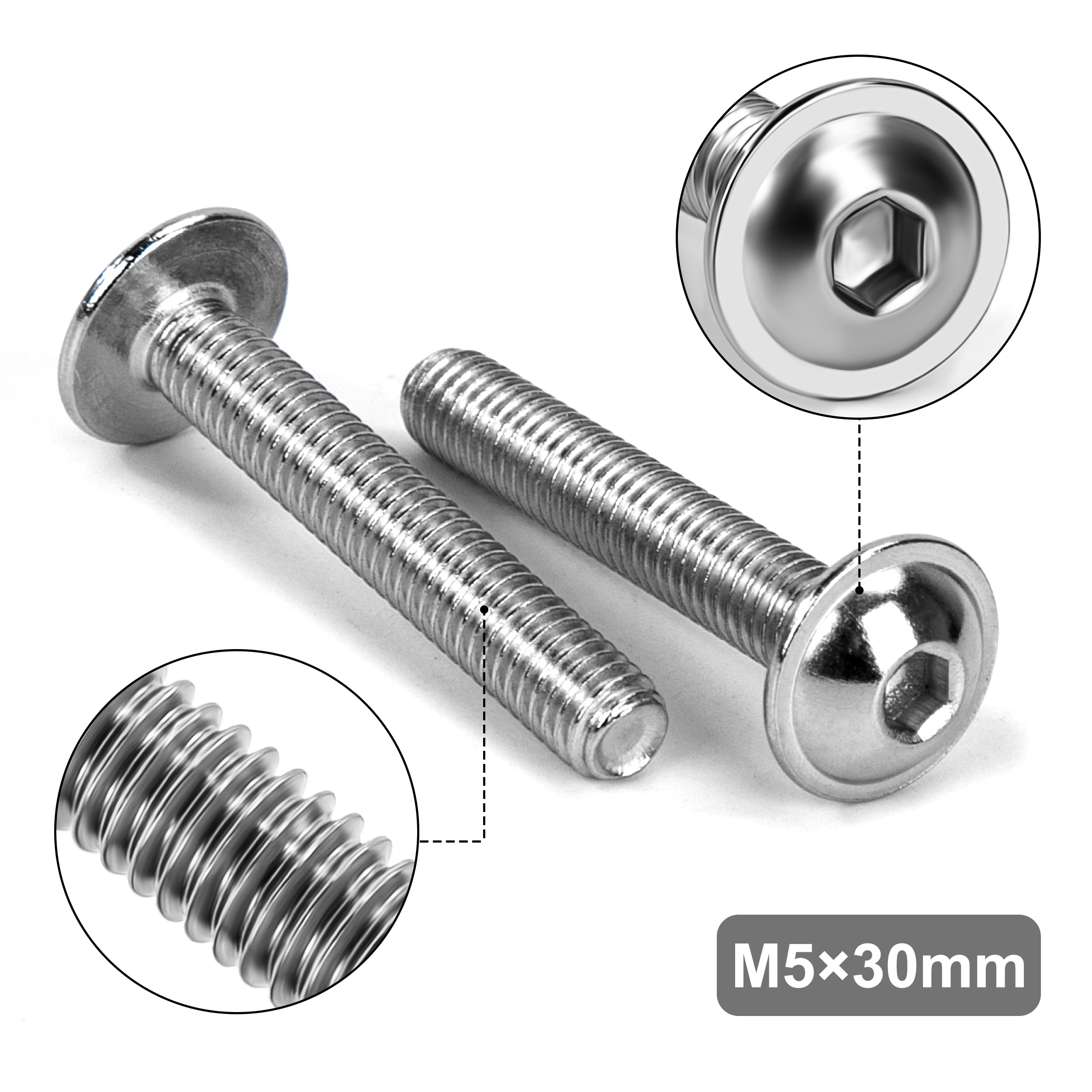 Viti a Testa Bombata con Flangia M5 x 30 mm Acciaio Inox A2 V2A 20 Pezzi