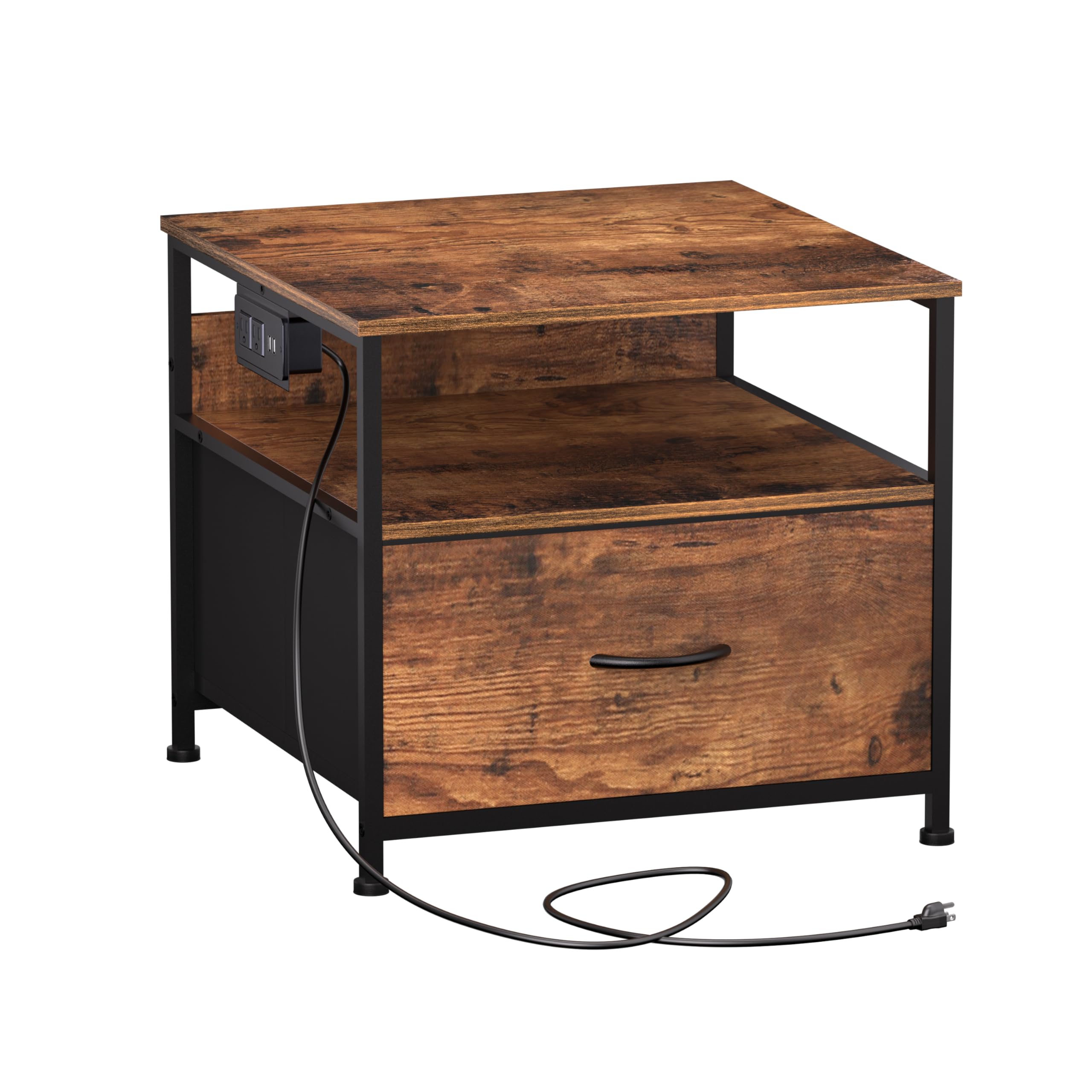 Unionly Mini mesa de refrigerador de 180 libras con estante de nevera con cajón, armario de nevera pequeño con almacenamiento, mini soporte de nevera resistente con estación de carga, 4 pies