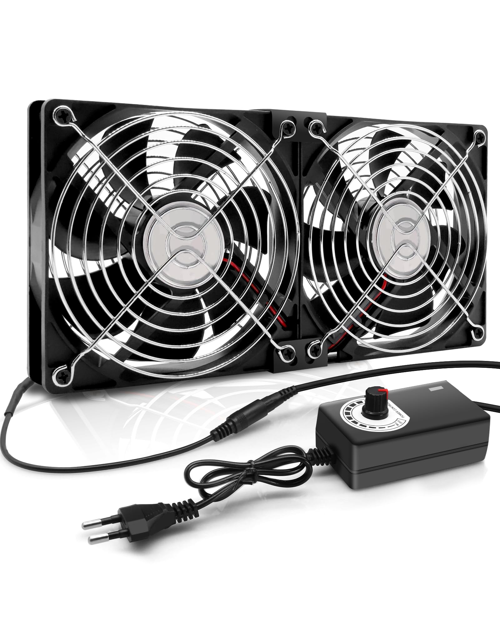 Ventola universale da 240 mm con regolatore di velocità, ventola esterna per router ricevitore, console di gioco e alloggiamento PC, ventola di raffreddamento da 12 V con alimentatore di rete e