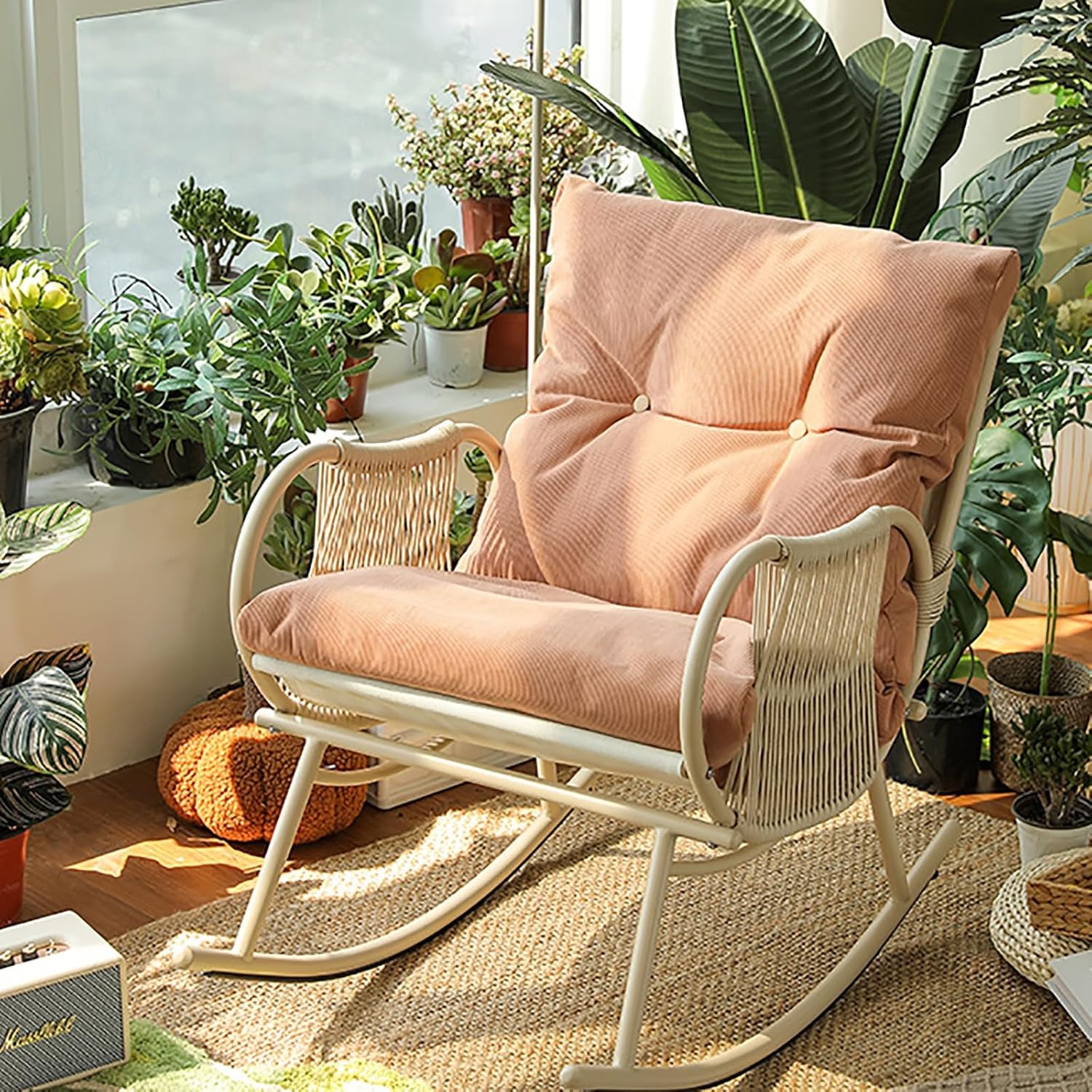 Rocking Chair with Armrests Modern Lounge Chair for Balcony Modern Comfortable Upholstered Rocking Accent Chairs Comfy Side Chair for Living Room Bedroom Balcony Offices (Color : Stylish1)