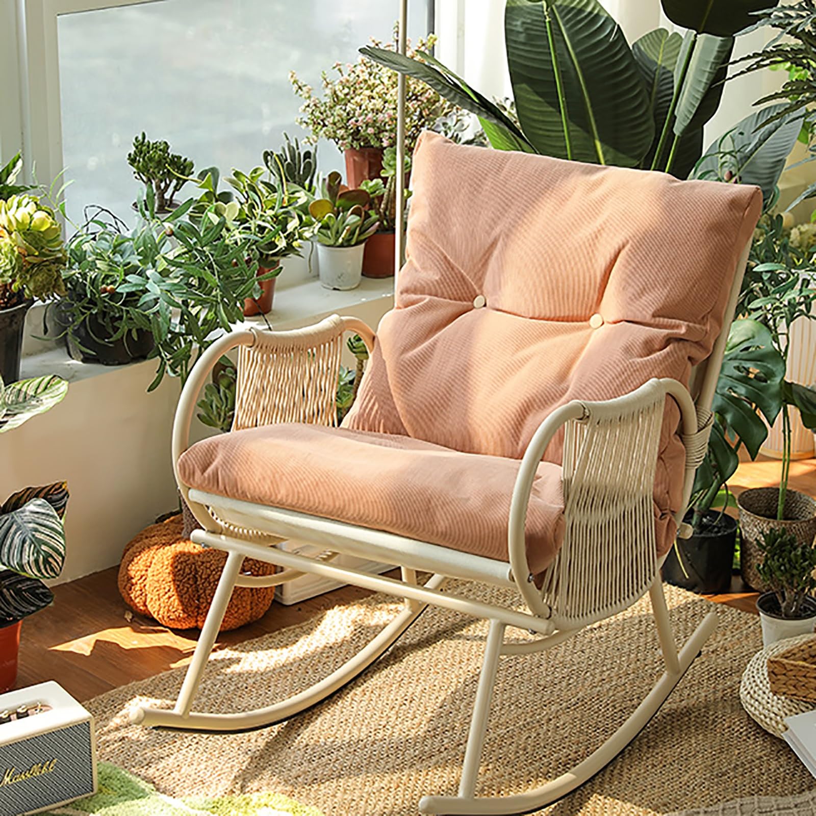 LLYLAFDC Rocking Chair with Armrests Modern Lounge Chair for Balcony Modern Comfortable Upholstered Rocking Accent Chairs Comfy Side Chair for Living Room Bedroom Balcony Offices (Color : Stylish1)