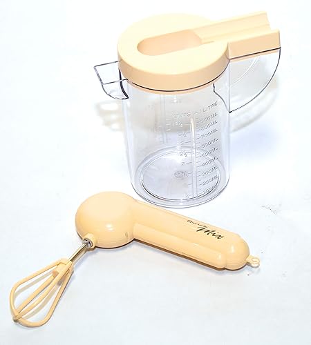 Sana Enterprises Licuadora portátil de doble velocidad (transparente y beige) ligera, manos libres con taza de medición y mezcla de 1 litro para