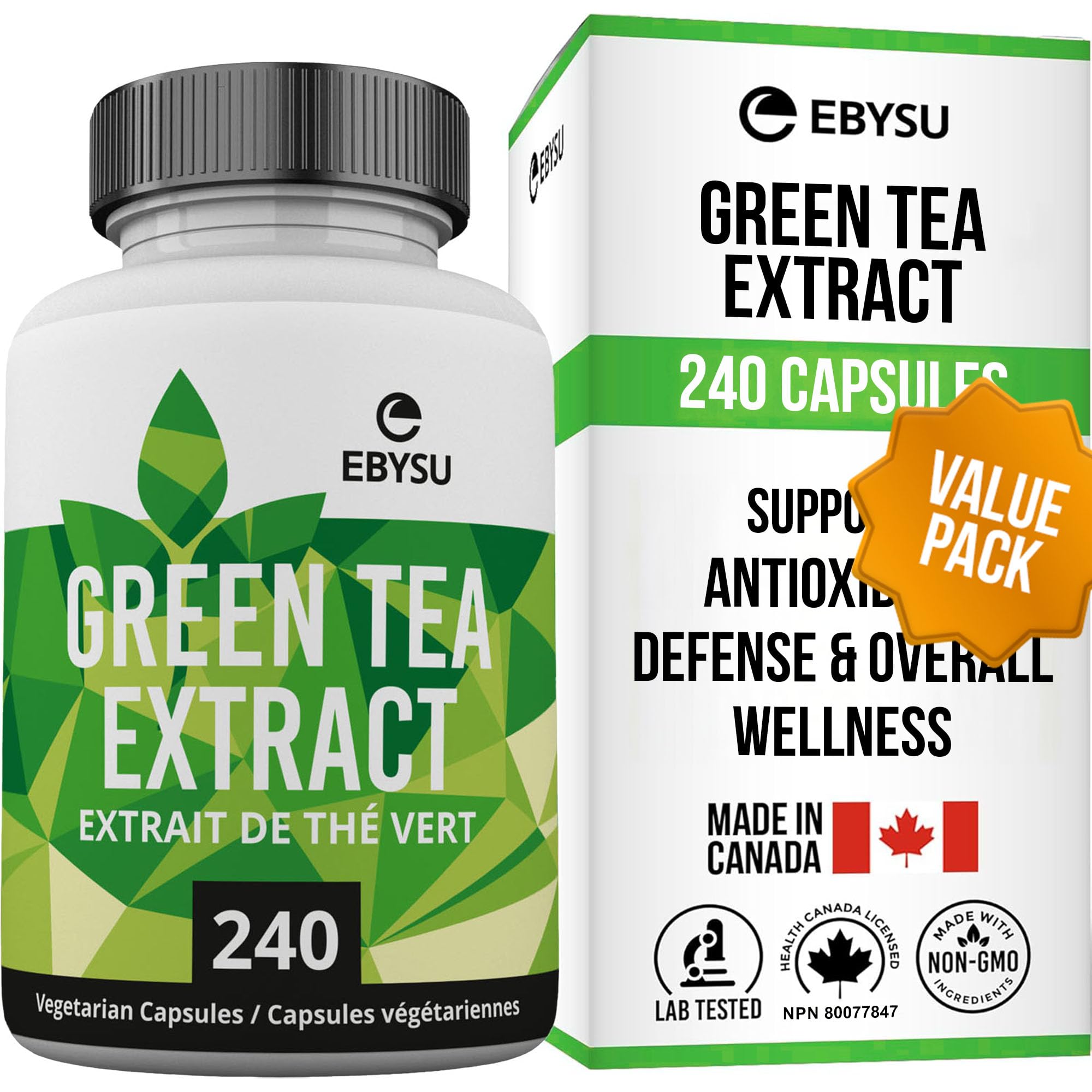 EBYSU Green Tea Extract (240 Day Supply) with EGCG – Antioxidant Supplement – 500mg Capsules – Green Tea Extract Pills for Maintenance of Good Health – Made from Camellia Sinensis Leaf – Vegetarian