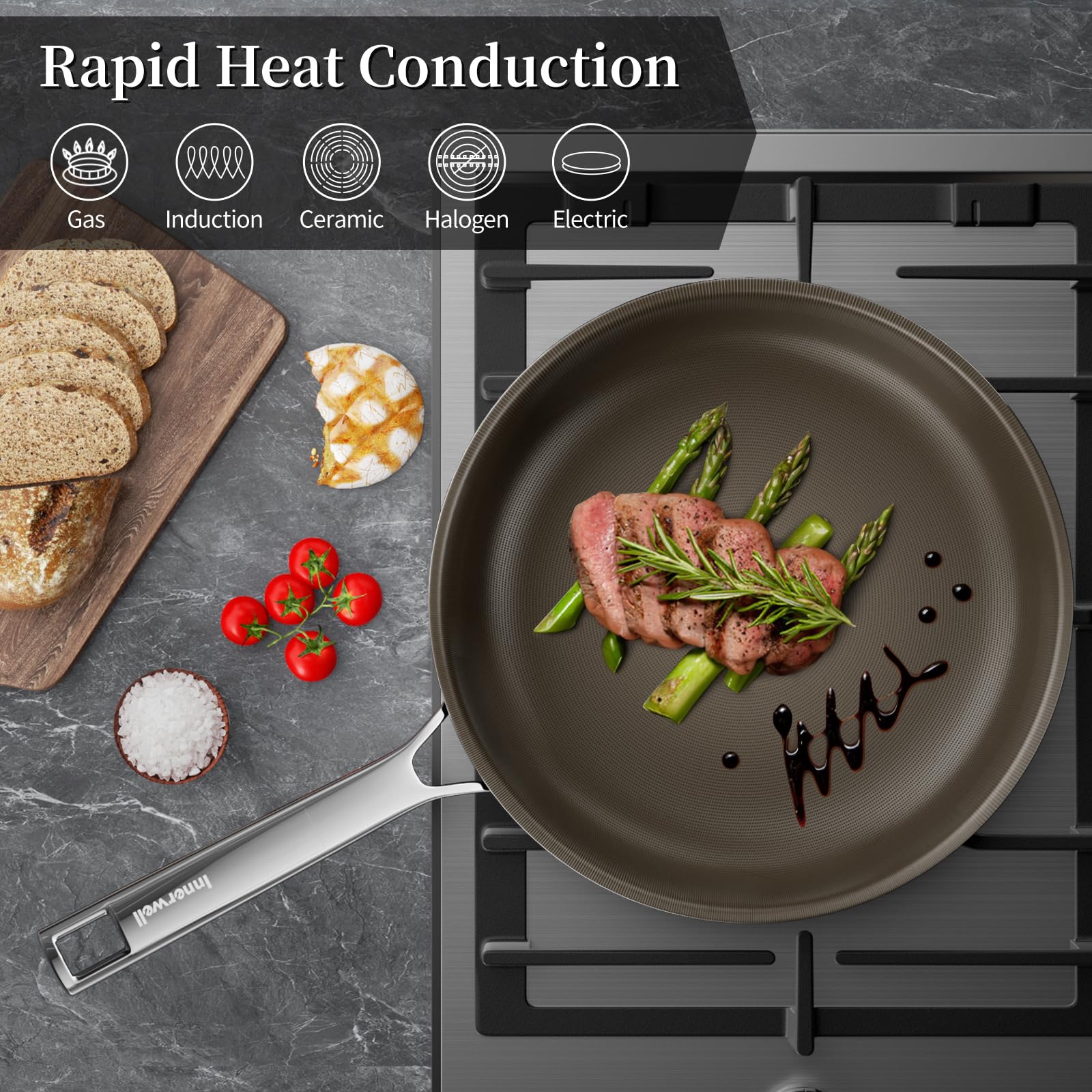 Innerwell Keramische braadpan 24 cm met deksel, pan inductie met anti