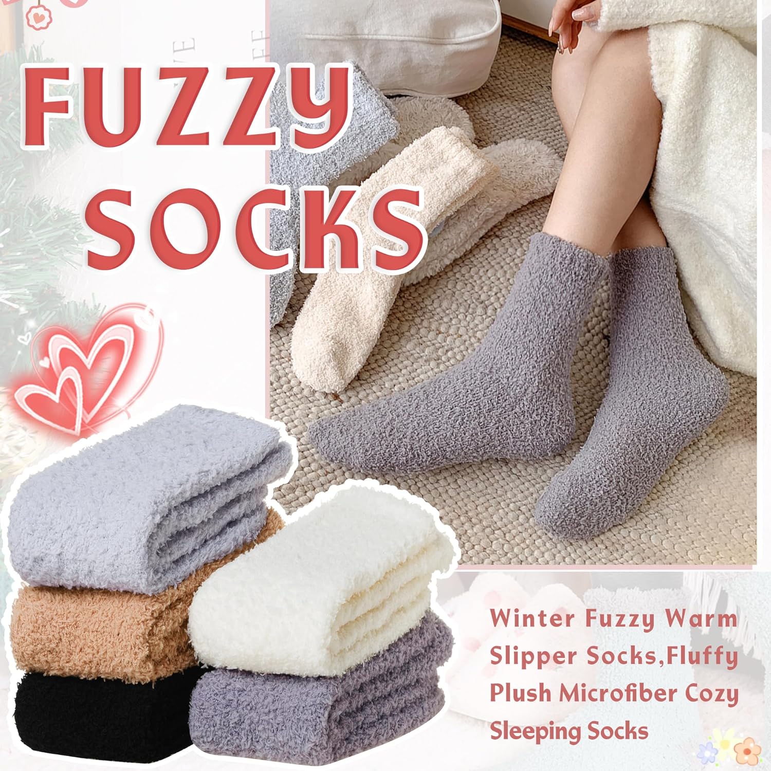 Eyean Womens Fuzzy Fluffy Slipper Socks Warm Winter Soft Thermal Plush Casual Sleep Cozy Home Socks - Image 2