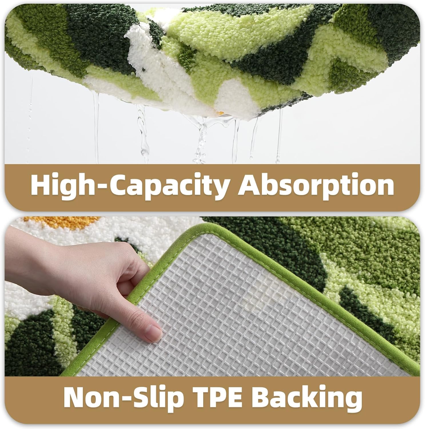 Color&Geometry Green Leaf Bathroom Rug, Plush Absorbent Non Slip Washable Plant Decor Bath Mat, Ideal for Shower Sink, Bathtub Floor, Bedroom, Kids Room, 20"x32"