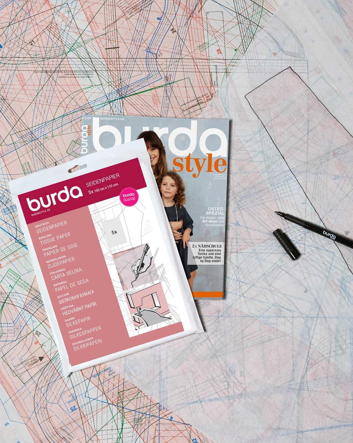 Burda Style Tissue Paper | Semi-Transparent for Tracing | 5 Large Sheets 110 x 150 cm - Pink, One Size | Pattern Reporter | Durable