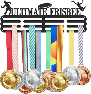 SUPERDANT Ultimate Frisbee Medal Hanger Display Ultimate Frisbee Medal Display Holder with 12 Lines Sturdy Steel Award Display Holders Wall Mounted Medal Display Racks for Ribbon Lanyard
