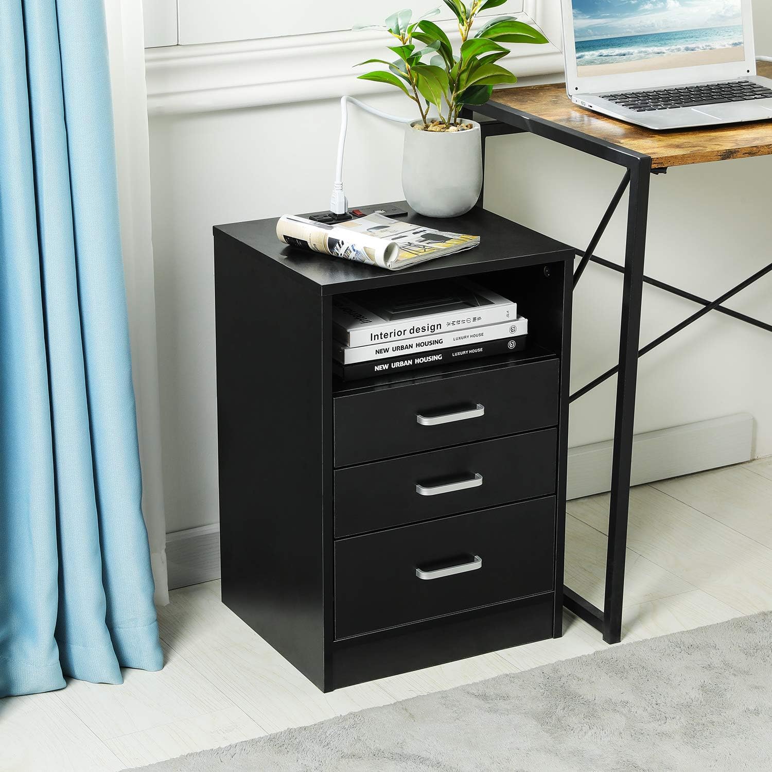 Buy Adorneve Black Nightstand 3 Drawers With Usb Port Bedroom End Table Side Table Wooden Sofa Side Stand Cabinet With Sliding Drawer Open Storage Online In Greece B08qrnk1dt