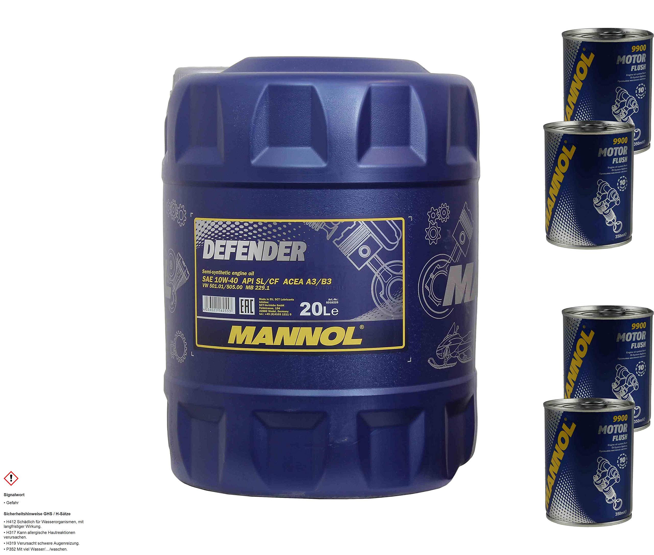 Mannol Defender 10W-40 - Aceite para motor (20 L, 4 unidades, aditivo)
