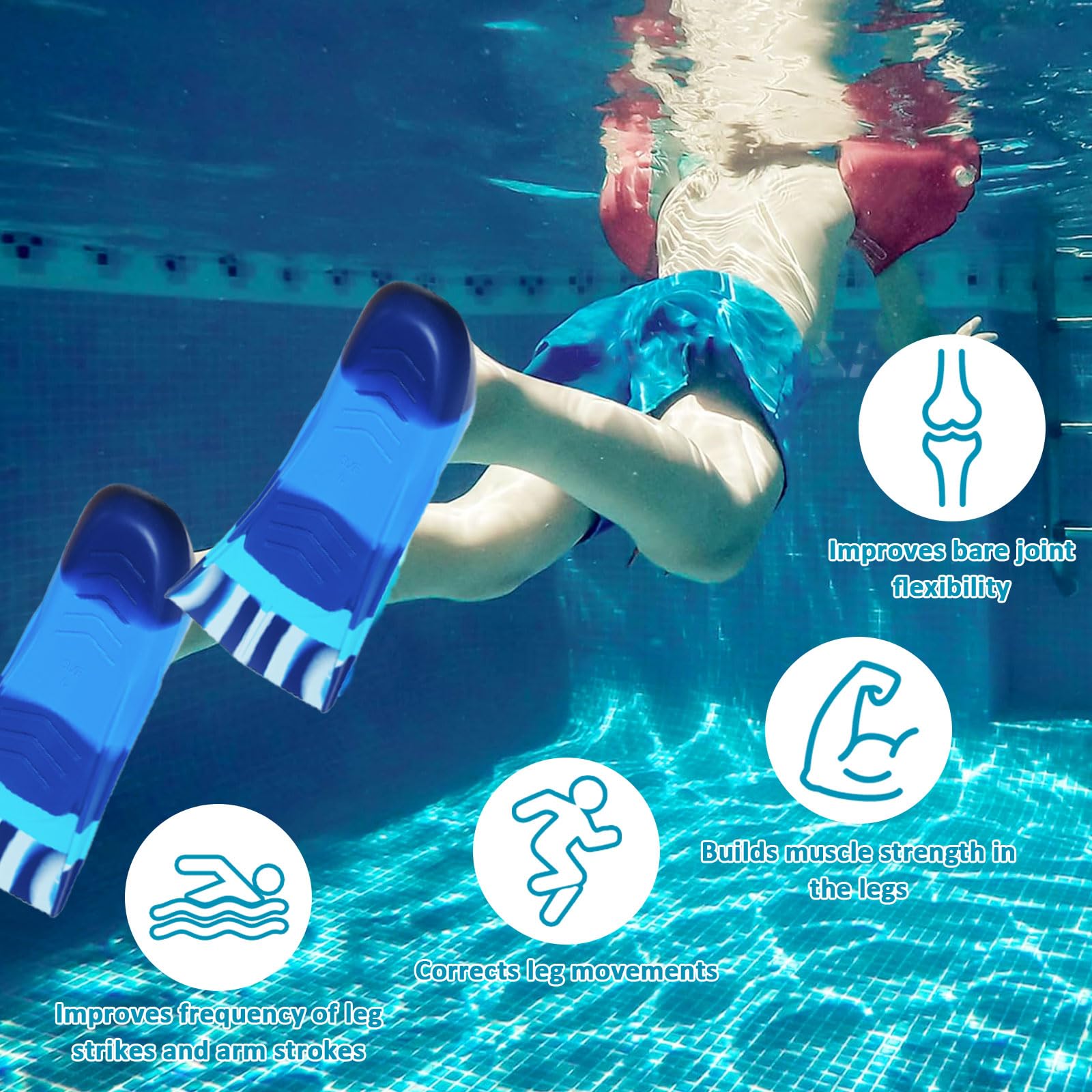 Silikon Schwimmflossen, 100% Silikon Kurzflossen, Kurze Trainingsflossen für Schwimmen, Komfortable Silikon Schwimmflossen, Training Kurzflossen für Kinder Erwachsene