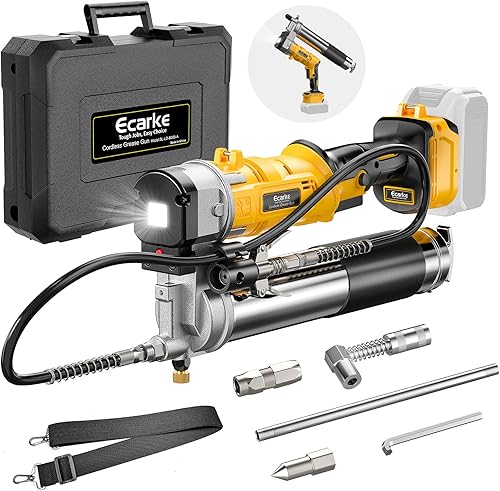 Ecarke Pistola de engrase inalámbrica compatible con batería DeWalt de 20 V, pistola de engrase eléctrica máxima de 12000 PSI, pistola doble y