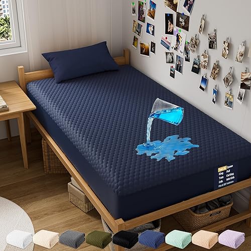 Miniatura 26 de OhGeni Protector de colchón impermeable, gris completo, sábana ajustada con bolsillos elásticos, material hipoalergénico, transpirable, refrescante