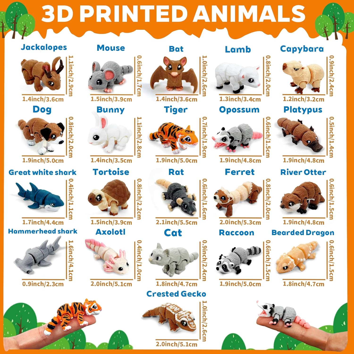 21 Pcs Mini 3D Printed Animal Statues - Movable Joints Realistic Collectible Figurines Set for Adults, Home Office Desk Decoration & Display