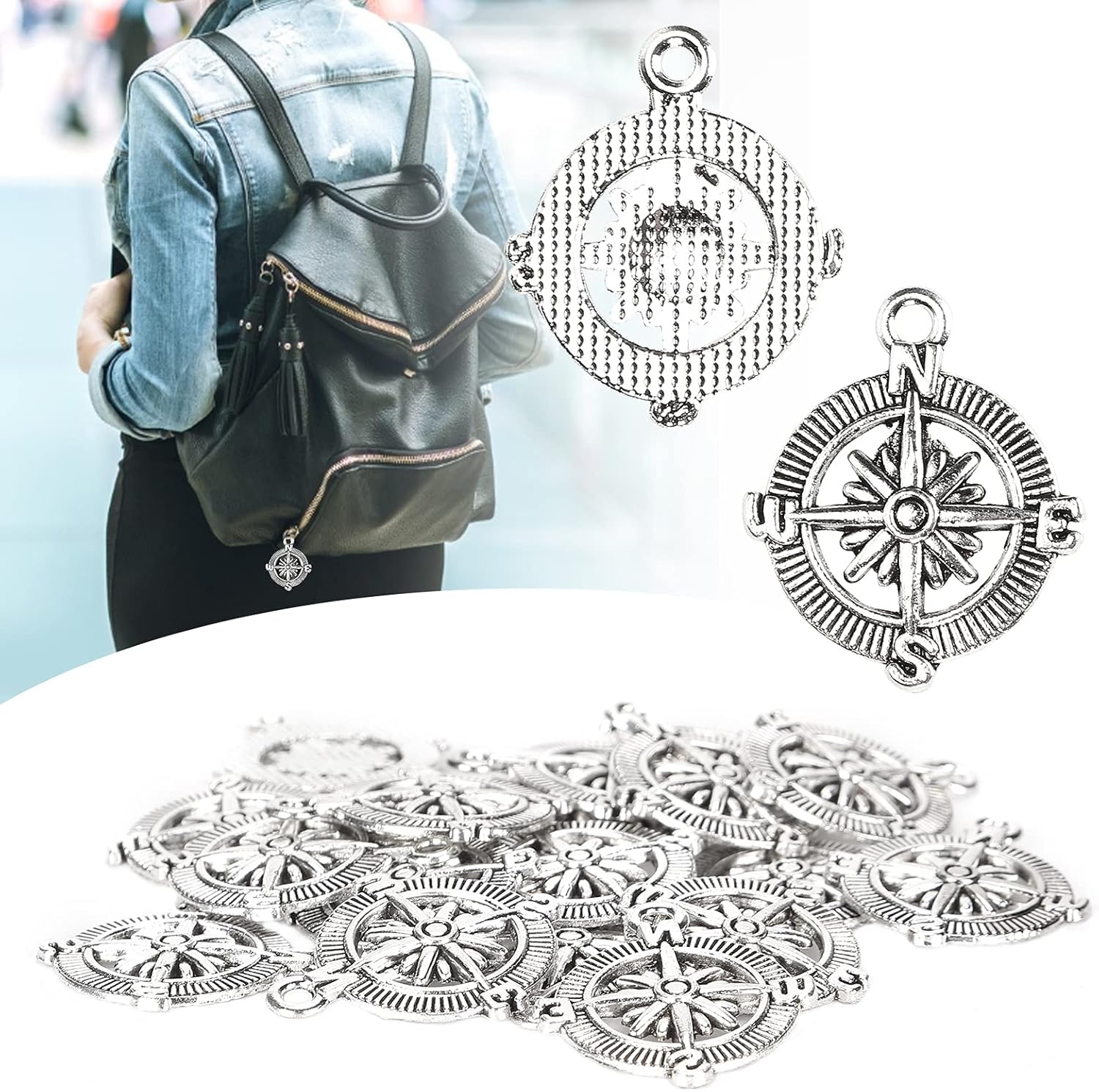 Joyzan Nautical Ship Wheel Anchor Charms Pendants, Rudder Helm Compass Collection Bulk Sailor Tibetan Silver Assorted Steampunk Connector DIY Bracelet Necklace Jewelry Finding Making Craft Alloy 20PCS - Image 3