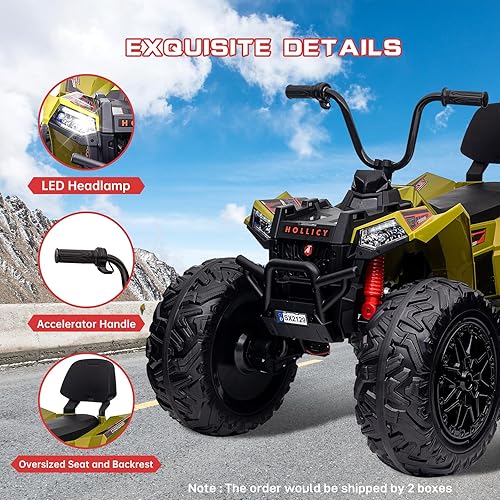 Miniatura 4 de GAOMON Vehículo ATV para niños, 24 V, vehículo eléctrico cuádruple de juguete 4WD, motor potente de 4 x 80 W, con batería grande de 7 AHx2, mango de