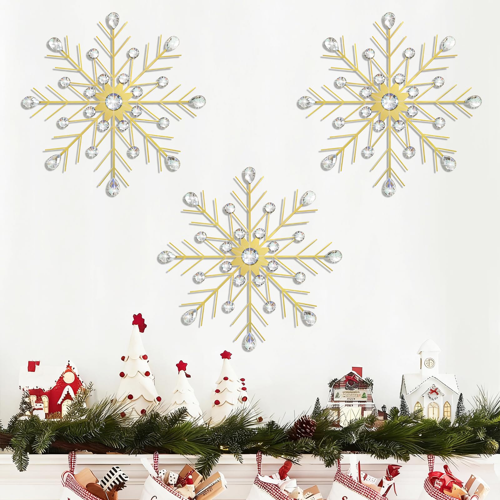 ZEXUIRU 3 Set Gold Metal Jeweled Wall Art Bling Crystal Home Décor Star Sun Rhinestone Wall Hanging Diamond Accents — image 1