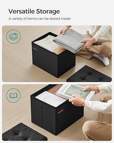 Miniatura 5 de SONGMICS Otomana de almacenamiento plegable pequeña, taburete reposapiés, 12.2 x 16.1 x 12.2 pulgadas, capacidad de carga de 286 libras, para sala