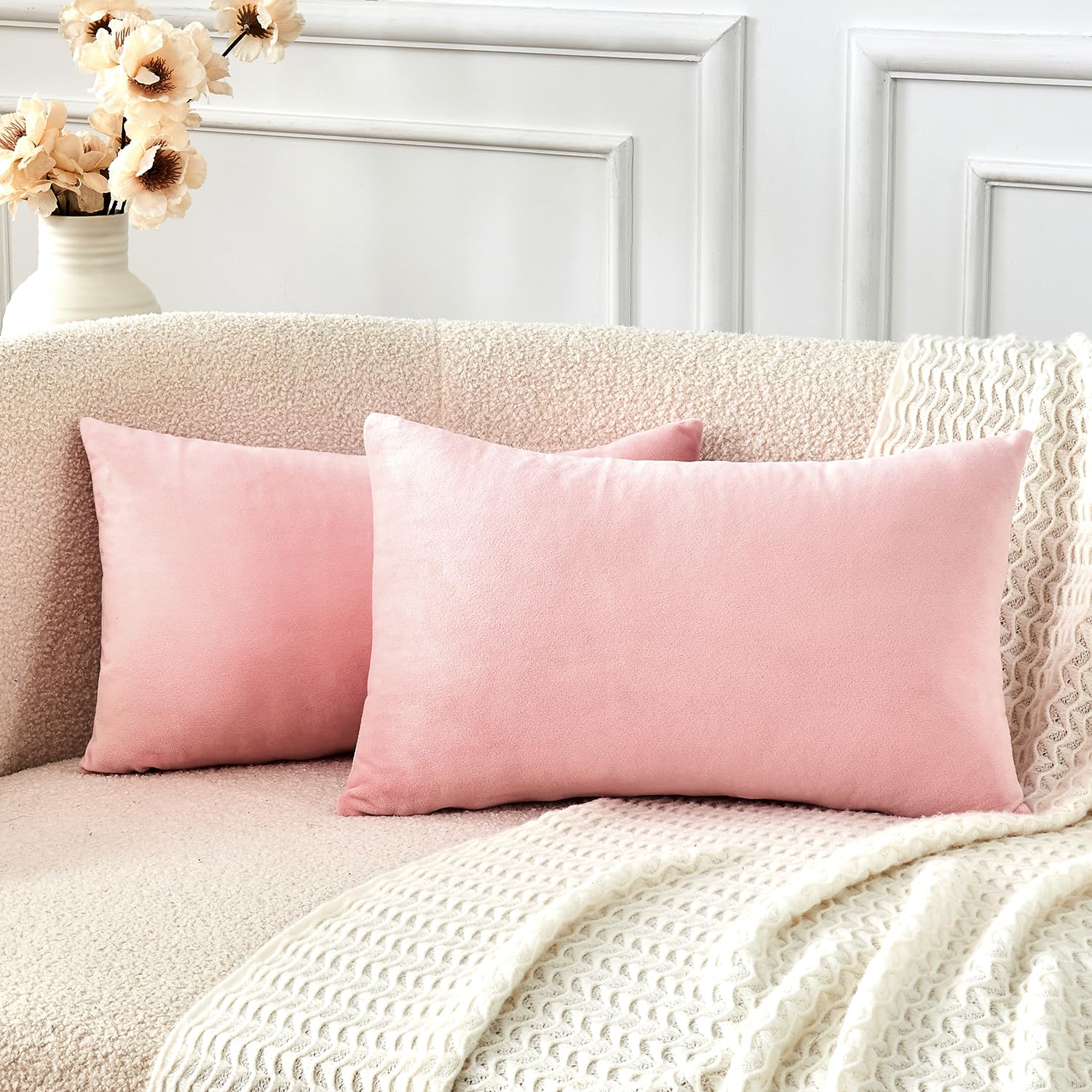 Grineed Throw Pillow Covers Pink Set of 2 12x20 Inch Pillow Covers, Soft Velvet Cute Lumbar Decorative Pillowcases for Couch Sofa Bed, Home Boho Decor, Modern Cushion Covers โ image 1