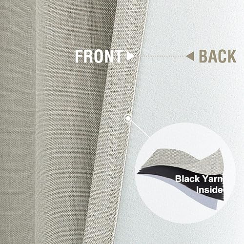 Miniatura 8 de Vangao - Cortinas blackout de lino, diseño texturizado con ojales, 2 paneles