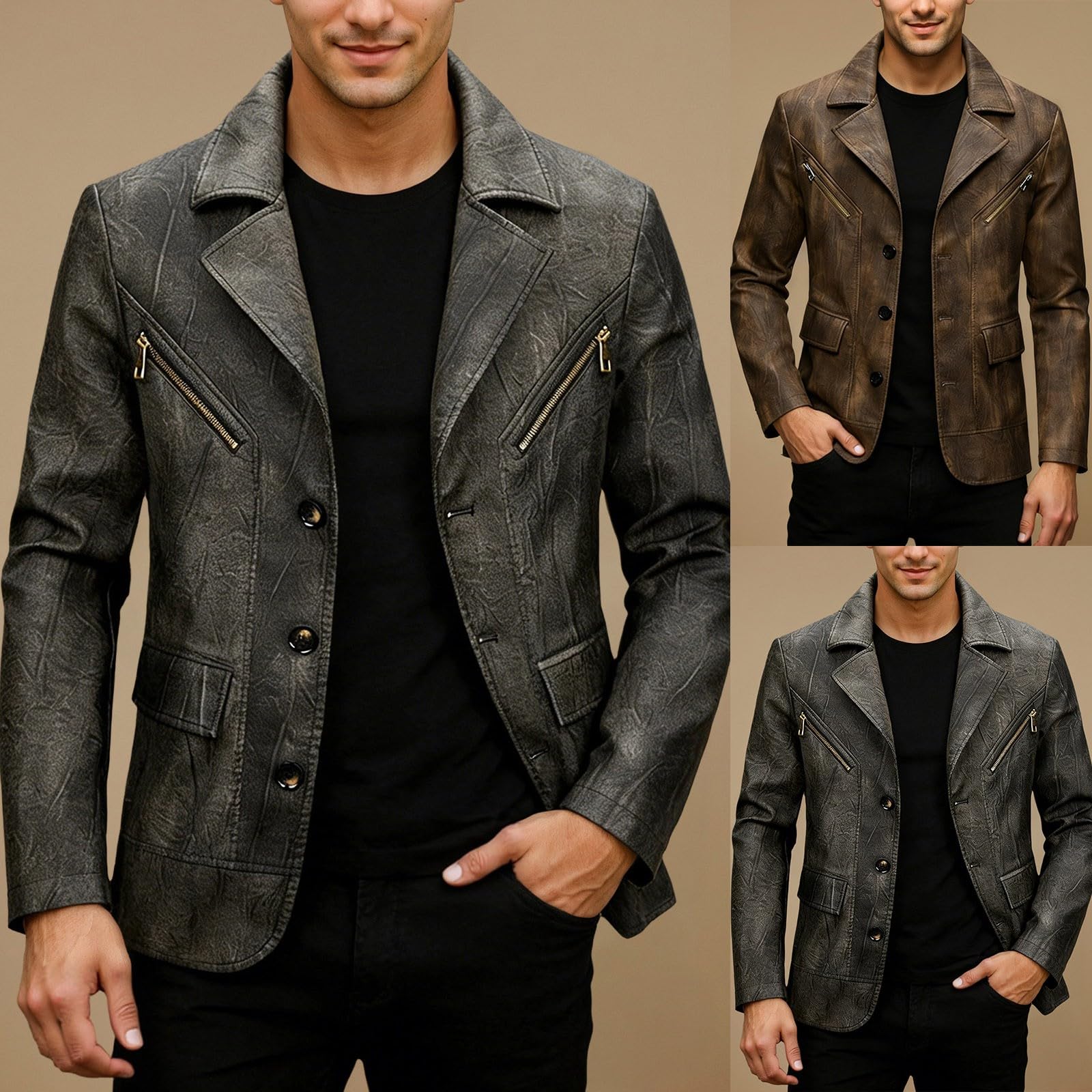 Générique Giacche da uomo Giacca In Pelle Verniciata PU Latex Giacca da motociclista Slim Fit Giacca Di ispirazione Rock Camicie Casual Autunno Inverno Abbigliamento Alla Moda Giacche Stile Biker