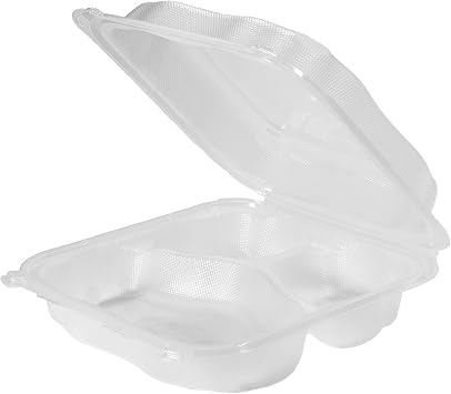 Genpak Clover Extra Large 9" Three-Compartment Hinged Take-Out Container | Microwave Safe, BPA Free | Made in The USA | Case Count 150
