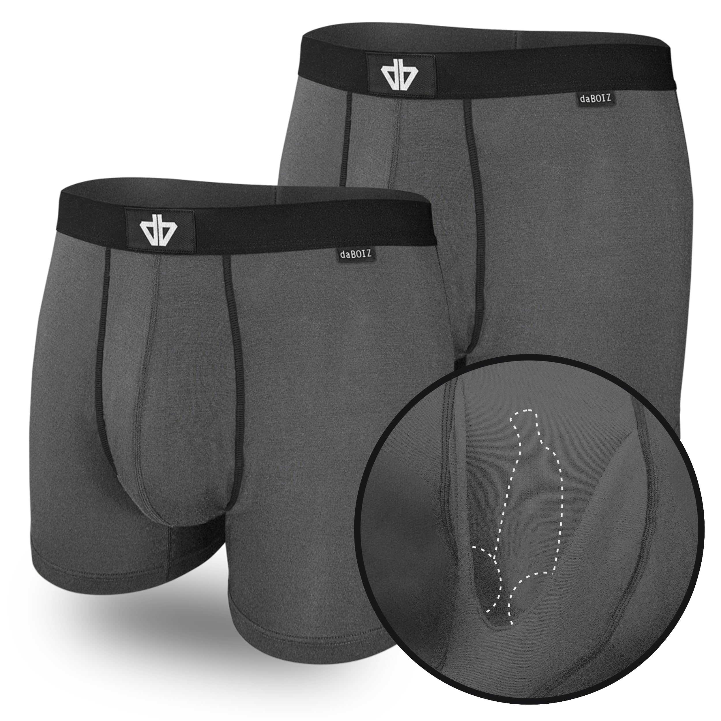 daBOIZ - 2er Set Modal Boxershorts Herren mit Pouch (Beutel) kein Schwitzen, Kleben, Reiben - Unterhose Herren, Unterwäsche Männer, Farbe: Grau
