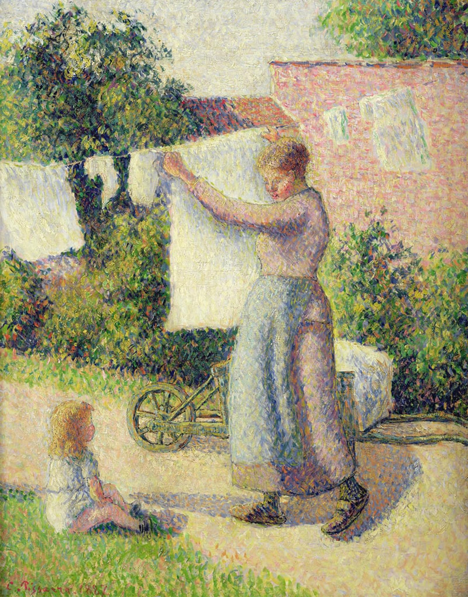 ARTXLXXBN Famous Print Painting Colorful Art Print Woman Hanging Up the Washing by Camille Jacob Pissarro Canvas Art Decorations for Home Decor 60x90cm