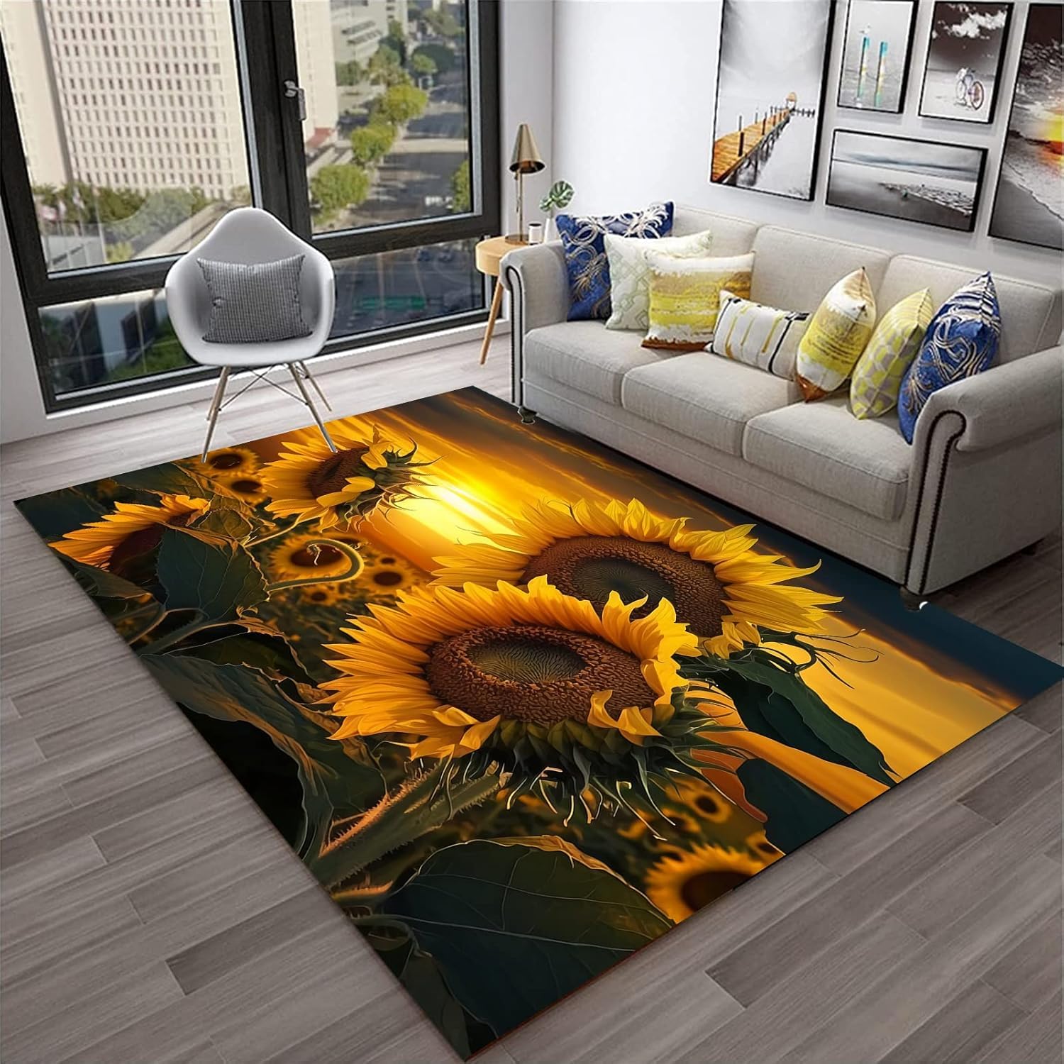 Tapis de salon 3D tournesol 120x160 cm antidérapant pour entrée et cuisine moderne