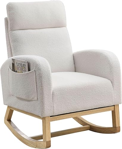 Dolonm Mecedora moderna mecedora para guardería de bebé, tapizada, respaldo alto, sillón decorativo para sala de estar, dormitorio, oficina, color