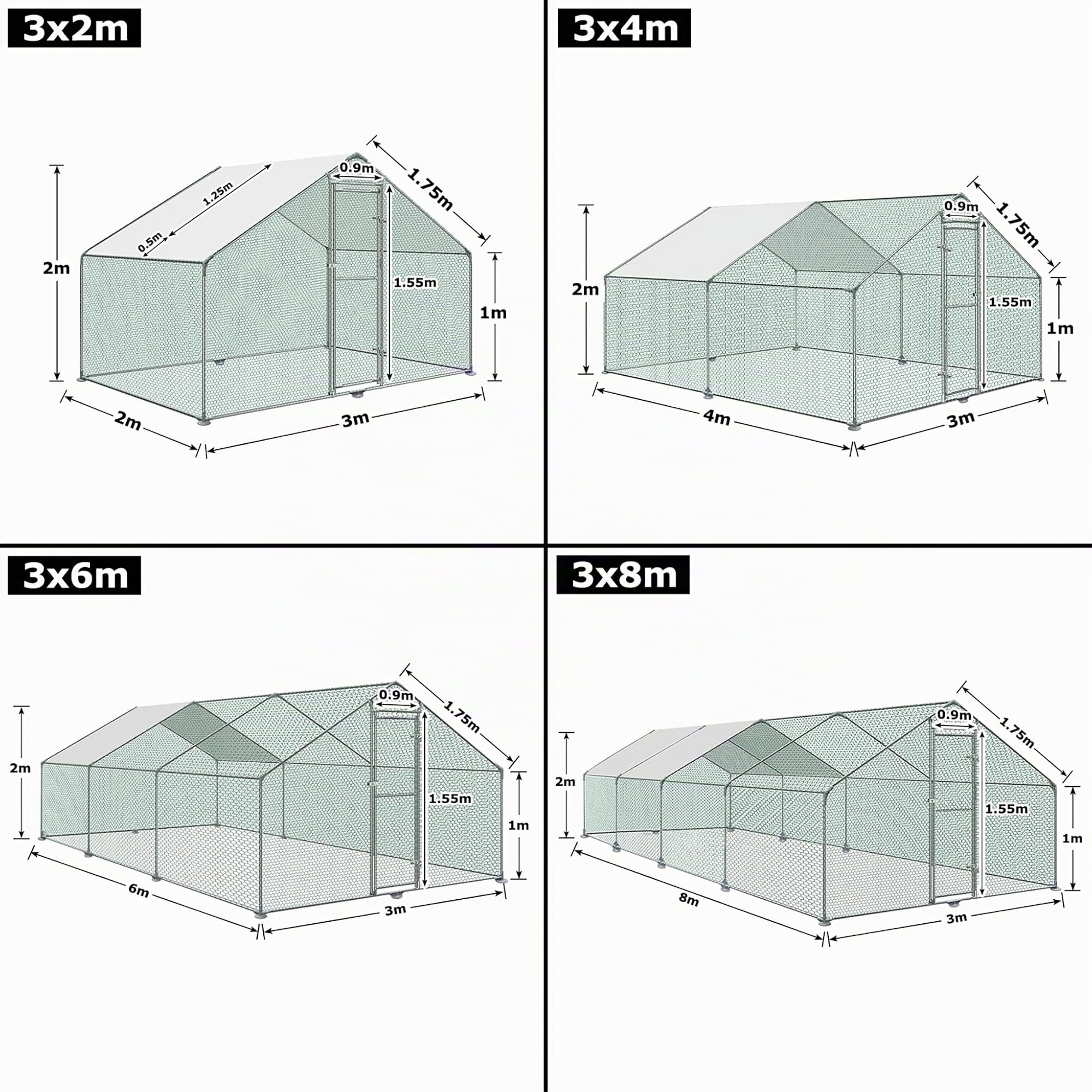 Aufun Gallinero de Exterior Grande 3 x 4 x 2 m, Acero Galvanizado Pequeño Animal Casa Recinto Exterior con Techo de PE y Cerradura para Conejos Aves de Corral