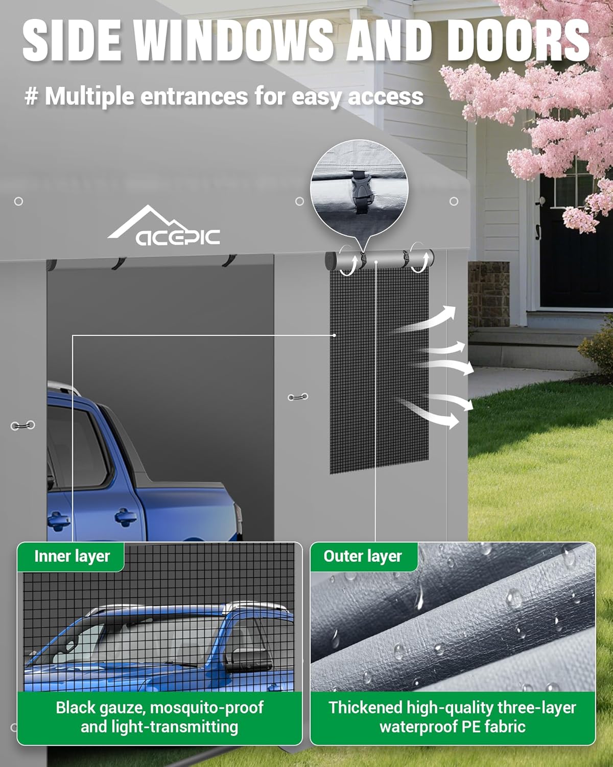 Acepic Upgraded 13x20 Heavy Duty Carport，Features Roll-up Windows & Doors, Portable Garage with UV Resistant Waterproof All-Season Tarp for Car, Truck, Boat