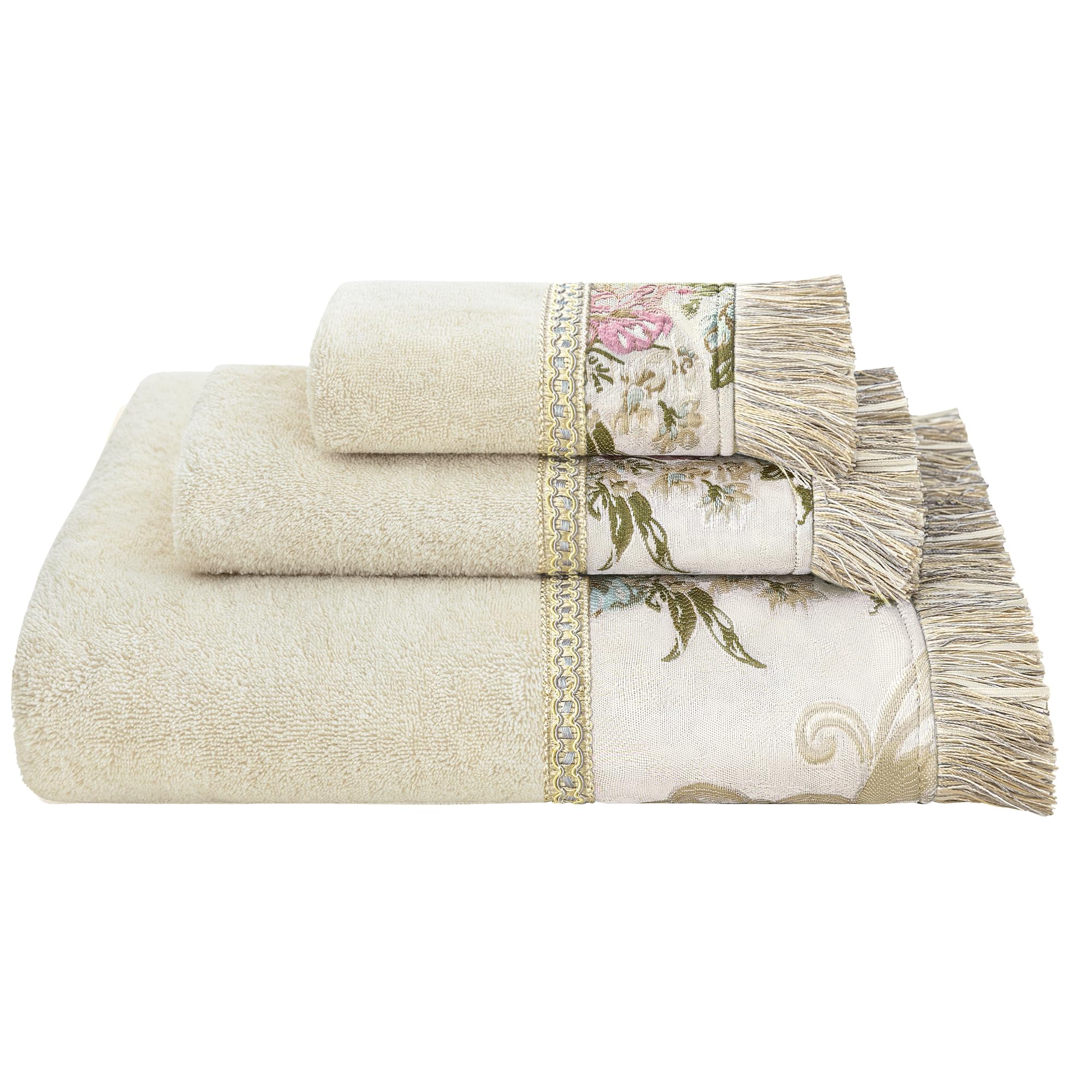 Loom and Mill Luxury Cotton Bath Towel Set 3 Piece, Ivory-Pearly Beige