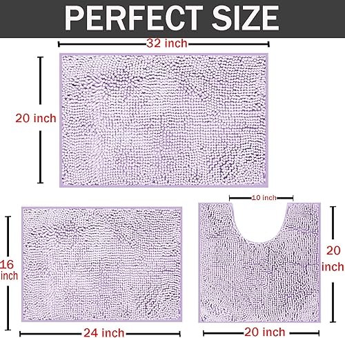 Miniatura 141 de Juego de 3 alfombras de baño extrasuaves y absorbentes, alfombras de baño de felpilla, alfombra de felpa antideslizante, juego de baño con alfombras