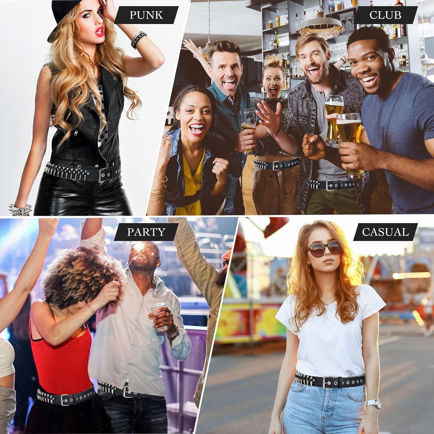 Studded Belt Metal Punk Rock Rivet Belts for Women/Men Grommet Pyramid Goth - Image 3