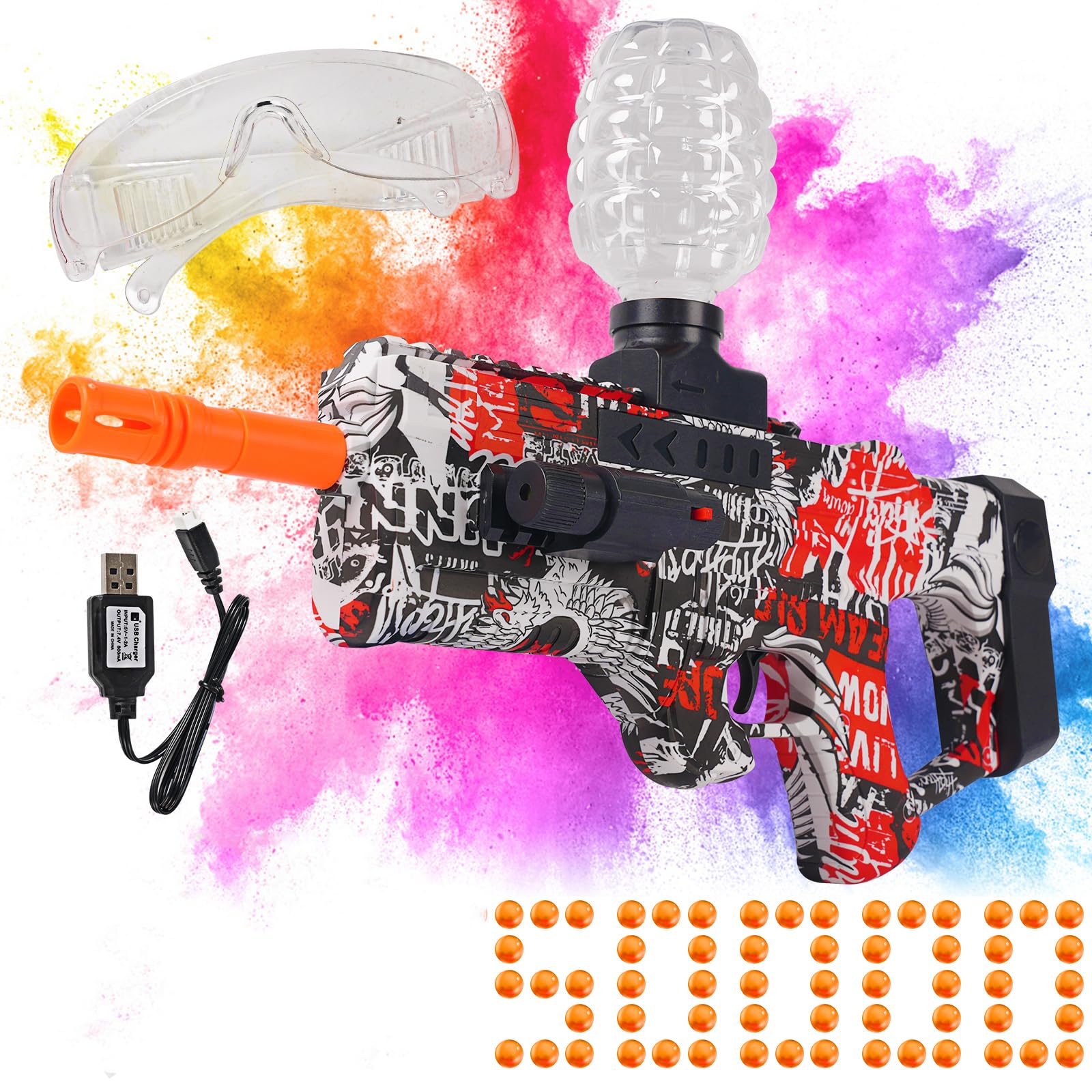 Electric Gel Ball Blaster, Automatic Splatter BB Gel Blasters, 50000 Ball + Goggles, Outdoor Activities Shooting Team Games Toy, Suitable for Teens 15+ and Adults(Red)