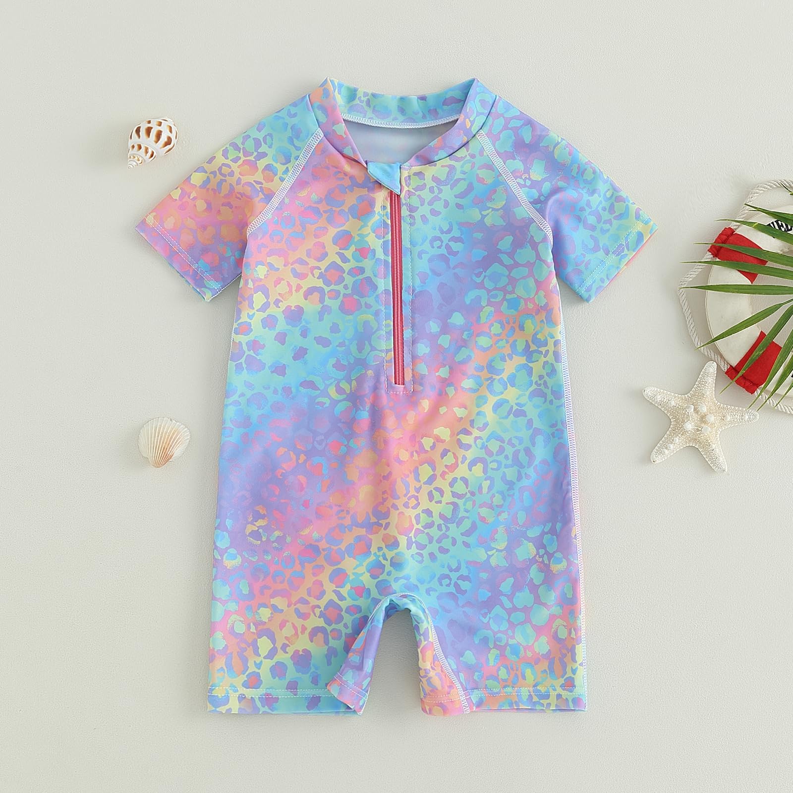 Toddler Baby Girl Swimsuit Floral Short Sleeve Zipper One Piece Rash Guard Romper Bathing Suit Beach Swimwear (US, Age, 2 Years, 3 Years, D-Pink)