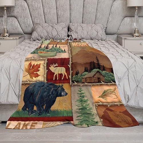 Miniatura 7 de Manta de forro polar retro rústica, con diseño de oso de alce, ciervo, granja, para todas las estaciones, franela suave y cálida de microfelpa