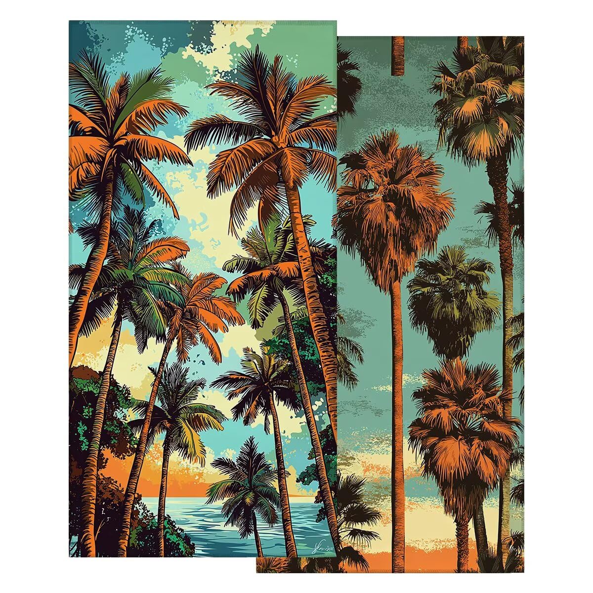 Ręcznik plażowy z mikrofibry, duży ręcznik plażowy 80 x 160 cm 2 sztuki, męski damski ręcznik na siłownię, odporny na piasek ręczniki plażowe, szybkoschnące ręczniki z mikrofibry do podróży (drzewa