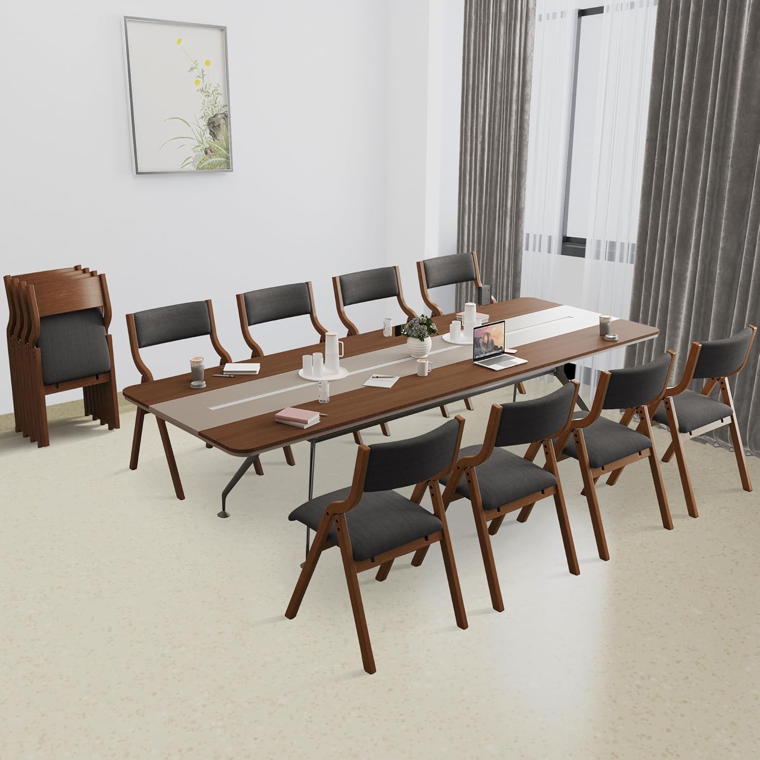 Ball & Cast Upholstered Folding Chairs Set of 2 with Ergonomically Designed Back and Solid Wood Frame, for Dining Room and Office,Indoor and Outdoor Events,Space Saving,Dark Grey+Walnut